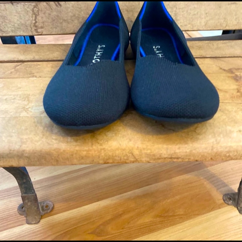 Rothy's The Flat Women's Black/With Blue Trim Shoes Sz 8.5